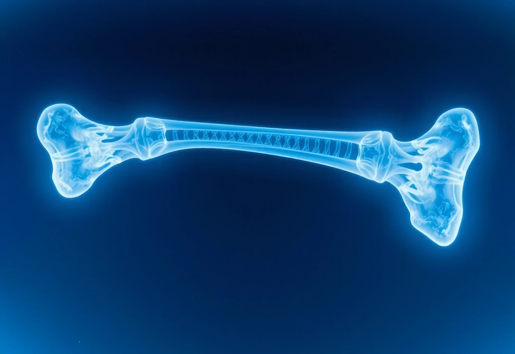 Μια ακτινογραφία υγιούς οστού με γαλάζιες αποχρώσεις, που συμβολίζει τη δύναμη και την πυκνότητα.