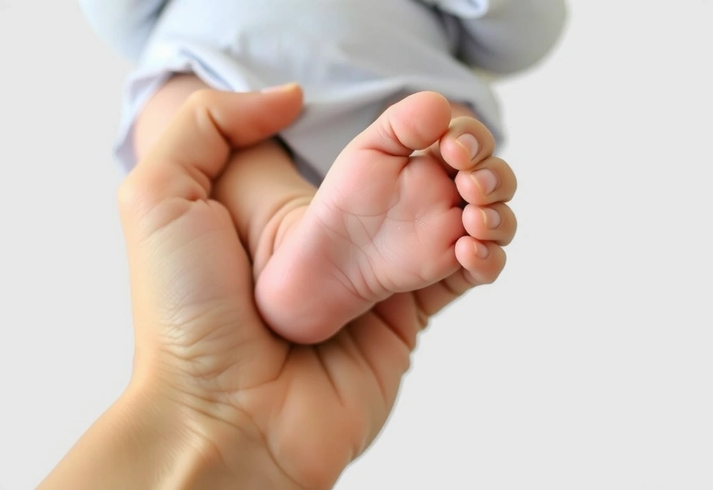 Χέρι ενήλικα που κρατά απαλά το πόδι ενός νεογέννητου μωρού.