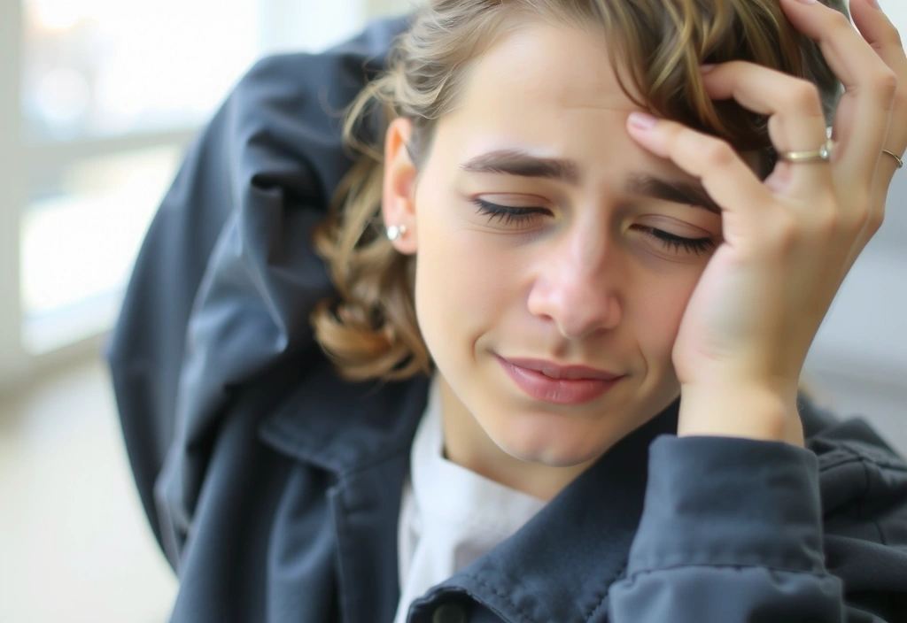 Αφηρημένη απεικόνιση ενός κουρασμένου ατόμου που αισθάνεται κόπωση και νευρολογικά συμπτώματα, με θολό φόντο που υποδηλώνει προβλήματα υγείας