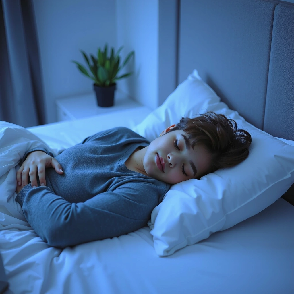 Μια εικόνα που δείχνει ένα άτομο να κοιμάται ήσυχα σε ένα κρεβάτι.