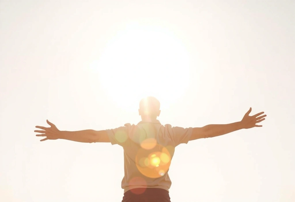 Ένας άνθρωπος απολαμβάνει τον ήλιο, συμβολίζοντας την παραγωγή βιταμίνης D